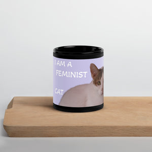 Taza negra brillante Cat feminist  🛒